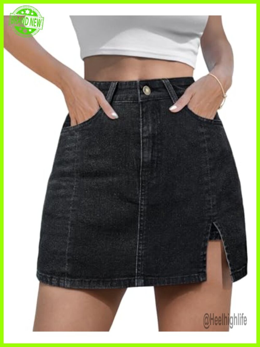 High Waisted Denim Mini Skort with Slit and 5 Pockets Casual Summer